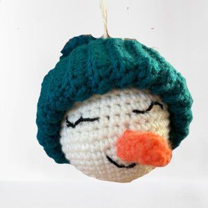 Handmade Crocheted Frosty Snowman Ornament - 6" x 6" - Hat Color Teal